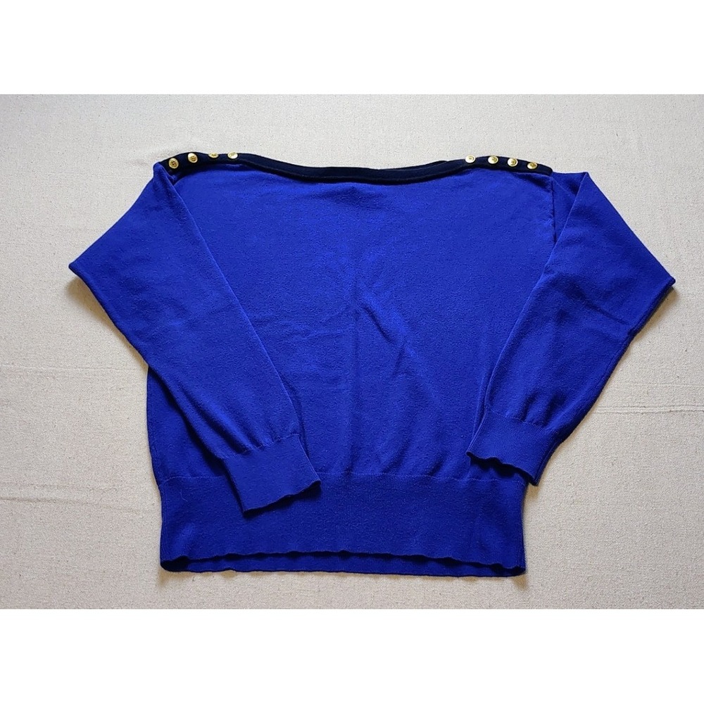 Lauren Ralph Lauren Royal Blue Boat Neck Button Shoulder Sweater Womens Large 22